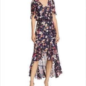 Parker Navy Floral High-Low V-Neck Dress